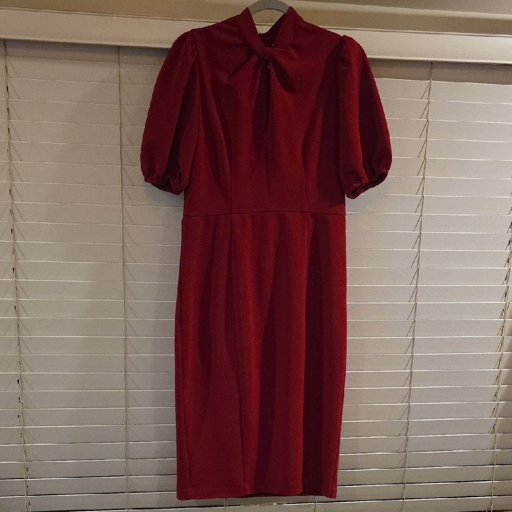 Donna Morgan Red Dress with Puff Sleeves
